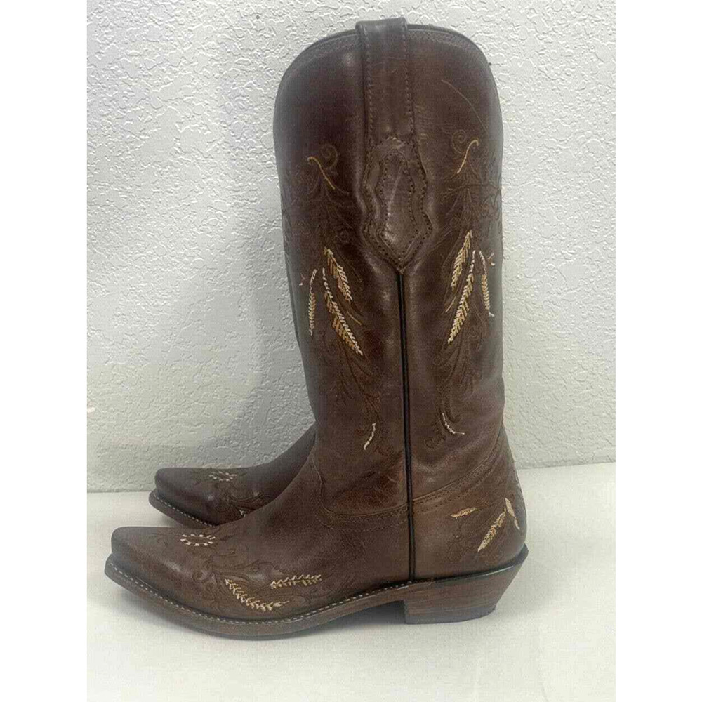 Gypsy Rose Brown Leather Feather Western Cowboy Boots Snip Toe Womens 8